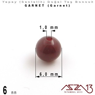 6 mm - Sentetik - Yuvarlak - Düz Yüzey - Garnet (Garnet) / 40 Adet