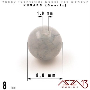 8 mm - Sentetik - Yuvarlak - Düz Yüzey - Gri Kuvars (Grey Quartz) / 30 Adet