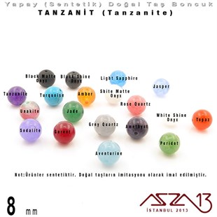 8 mm - Sentetik - Yuvarlak - Düz Yüzey - Tanzanit (Tanzanite) / 30 Adet