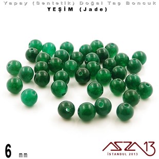6 mm - Sentetik - Yuvarlak - Düz Yüzey - Yeşim (Jade) / 40 Adet