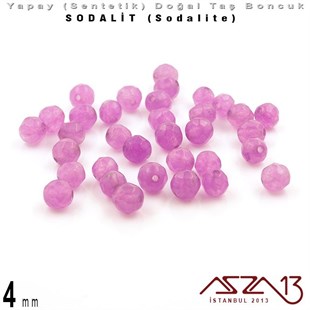 4 mm - Sentetik - Yuvarlak - Geodezik Yüzey - Sodalit (Sodalite) / 34 Adet