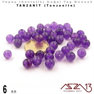 6 mm - Sentetik - Yuvarlak - Düz Yüzey - Tanzanit (Tanzanite) / 40 Adet
