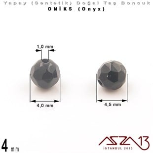 4 mm - Sentetik - Yuvarlak - Geodezik Yüzey - Oniks (Onyx) / 34 Adet
