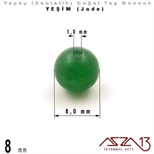 8 mm - Sentetik - Yuvarlak - Düz Yüzey - Yeşim (Jade) / 30 Adet