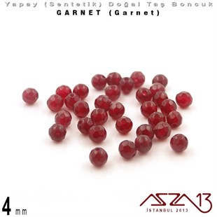 4 mm - Sentetik - Yuvarlak - Geodezik Yüzey - Garnet (Garnet) / 34 Adet