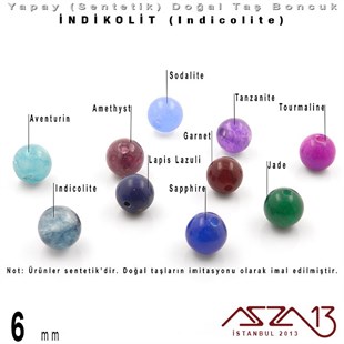6 mm - Sentetik - Yuvarlak - Düz Yüzey - İndikolit (Indicolite) / 40 Adet