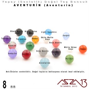 8 mm - Sentetik - Yuvarlak - Düz Yüzey - Aventurin (Aventurine) / 30 Adet