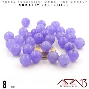 8 mm - Sentetik - Yuvarlak - Düz Yüzey - Sodalit (Sodalite) / 30 Adet