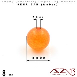 8 mm - Sentetik - Yuvarlak - Düz Yüzey - Kehribar (Amber) / 30 Adet
