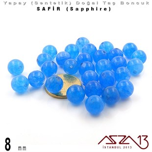 8 mm - Sentetik - Yuvarlak - Düz Yüzey - Açık Safir (Light Sapphire) / 30 Adet