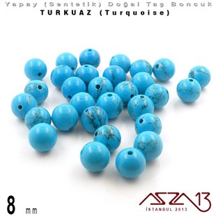 8 mm - Sentetik - Yuvarlak - Düz Yüzey - Turkuaz (Turquoise) / 30 Adet
