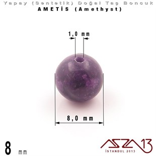 8 mm - Sentetik - Yuvarlak - Düz Yüzey - Ametis (Amethyst) / 30 Adet