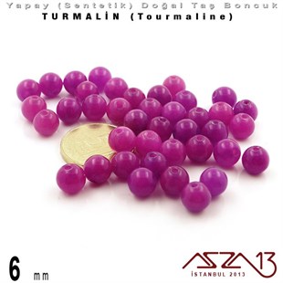6 mm - Sentetik - Yuvarlak - Düz Yüzey - Turmalin (Tourmaline) / 40 Adet