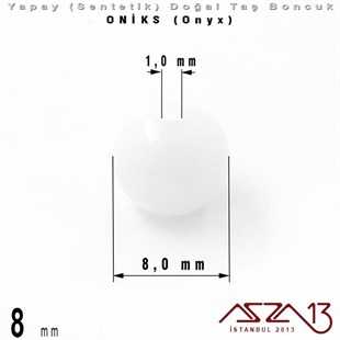 8 mm - Sentetik - Yuvarlak - Düz Yüzey - Beyaz Parlak Oniks (W. Shine Onyx) / 30 Adet