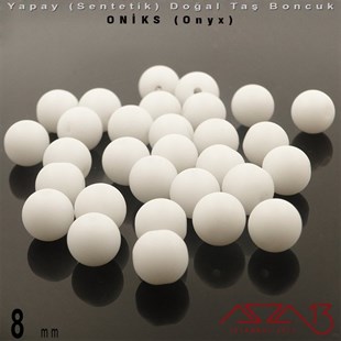 8 mm - Sentetik - Yuvarlak - Düz Yüzey - Beyaz Mat Oniks (W. Matte Onyx) / 30 Adet