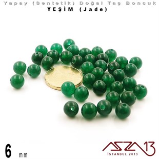 6 mm - Sentetik - Yuvarlak - Düz Yüzey - Yeşim (Jade) / 40 Adet