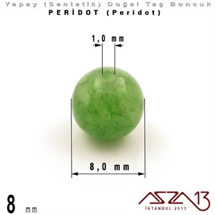 8 mm - Sentetik - Yuvarlak - Düz Yüzey - Peridot (Peridot) / 30 Adet