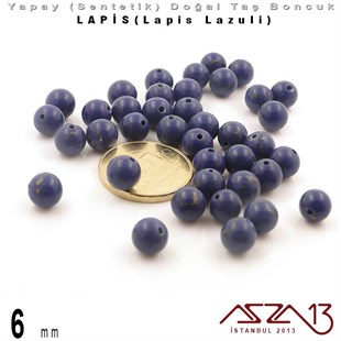 6 mm - Sentetik - Yuvarlak - Düz Yüzey - Lapis (Lapis Lazuli) / 40 Adet