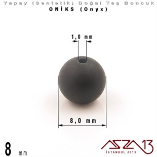 8 mm - Sentetik - Yuvarlak - Düz Yüzey - Siyah Mat Oniks (B. Matte Onyx) / 30 Adet