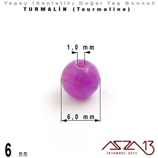 6 mm - Sentetik - Yuvarlak - Düz Yüzey - Turmalin (Tourmaline) / 40 Adet