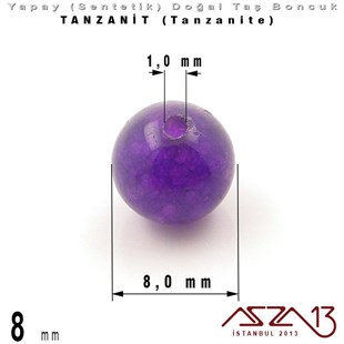 8 mm - Sentetik - Yuvarlak - Düz Yüzey - Tanzanit (Tanzanite) / 30 Adet