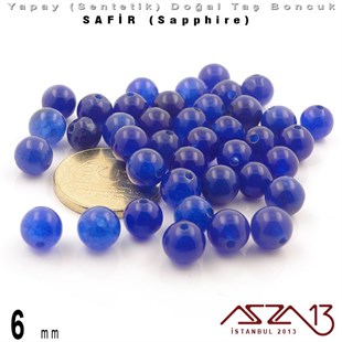6 mm - Sentetik - Yuvarlak - Düz Yüzey - Safir (Sapphire) / 40 Adet