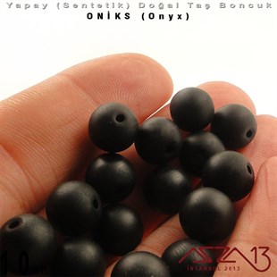 10 mm - Sentetik - Yuvarlak - Düz Yüzey - Siyah Mat Oniks (B. Matte Onyx) / 20 Adet