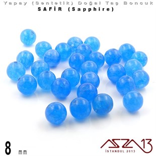 8 mm - Sentetik - Yuvarlak - Düz Yüzey - Açık Safir (Light Sapphire) / 30 Adet