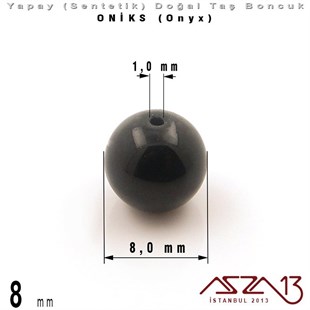 8 mm - Sentetik - Yuvarlak - Düz Yüzey - Siyah Parlak Oniks (B. Shine Onyx) / 30 Adet