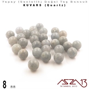 8 mm - Sentetik - Yuvarlak - Düz Yüzey - Gri Kuvars (Grey Quartz) / 30 Adet