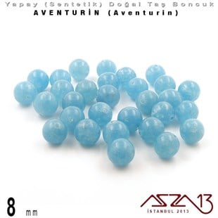 8 mm - Sentetik - Yuvarlak - Düz Yüzey - Aventurin (Aventurine) / 30 Adet
