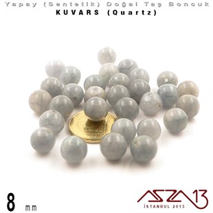 8 mm - Sentetik - Yuvarlak - Düz Yüzey - Gri Kuvars (Grey Quartz) / 30 Adet