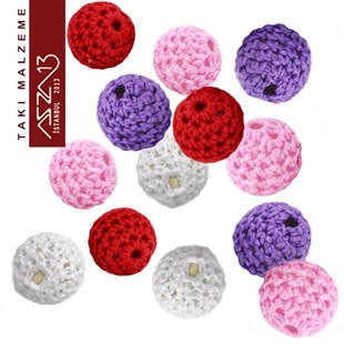 Karışık Renk Örgü , 16 mm Yuvarlak Boncuk / Paket İçeriği 1 Adet