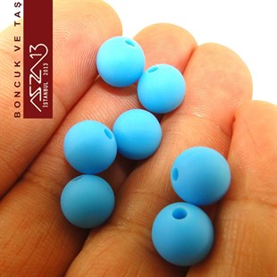 Mavi, Silikon, 10 mm Yuvarlak Boncuk / Paket İçeriği 20 Adet