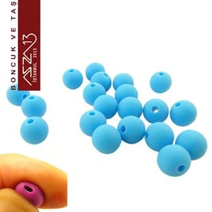 Mavi, Silikon, 10 mm Yuvarlak Boncuk / Paket İçeriği 20 Adet