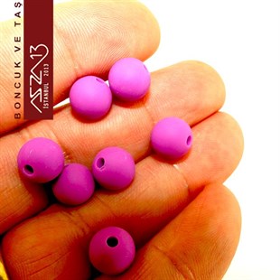 Mor, Silikon, 10 mm Yuvarlak Boncuk / Paket İçeriği 20 Adet