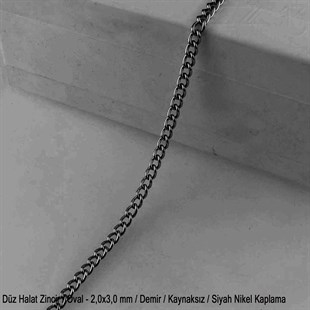 Zincir - Düz Halat Tip - Oval 2 mm - Siyah Nikel Kaplama / 1 Metre