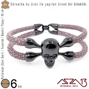 PU Deri - 6 mm - Açık Mor - Baskılı Yüzey - Yuvarlak Kesit - Kordon / 40 cm
