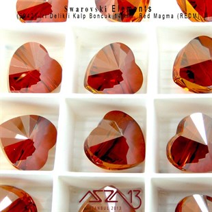 5942 001 REDM (Red Magma) Heart Bead, (Büyük Delikli Kalp Boncuk) 14 mm / 1 Adet