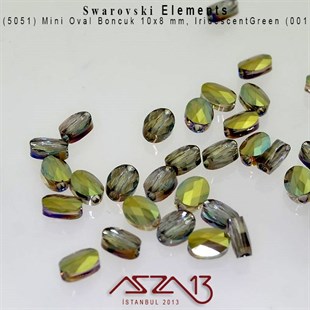 5051 001 IRIG (Crystal Iridescent Green) Mini Oval Bead (Mini Oval Boncuk) 10x8 mm / 4 Adet
