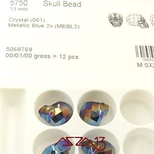 Swarovski 5750 Metallic Blue 2x (Skull Bead) 13 mm Kurukafa Boncuk