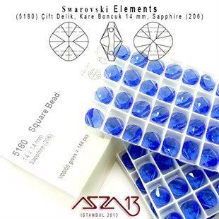 5180 206 (Sapphire) Square Bead (Çift Delik Kare Boncuk) 14 mm / 3 Adet