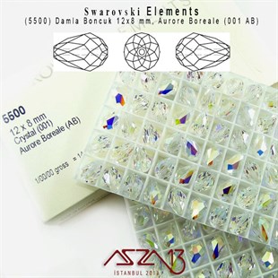 5500 001 AB (Crystal Aurore Boreale) Bead (Damla Boncuk) 12x8 mm / 3 Adet