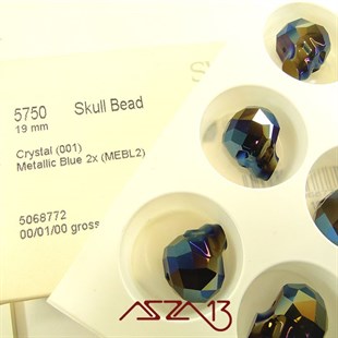 Swarovski 5750 Metallic Blue 2x (Skull Bead) 19 mm Kurukafa Boncuk