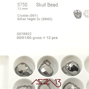 Swarovski 5750 Metallic Silver Night 2x (Skull Bead) 13 mm Kurukafa Boncuk
