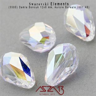 5500 001 AB (Crystal Aurore Boreale) Bead (Damla Boncuk) 12x8 mm / 3 Adet