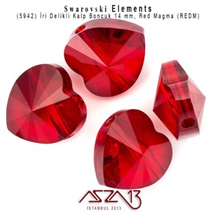 5942 001 REDM (Red Magma) Heart Bead, (Büyük Delikli Kalp Boncuk) 14 mm / 1 Adet