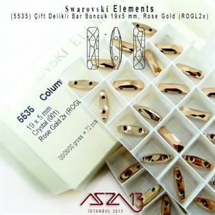 5535 001 ROGL2 (Rose Gold 2x) Column Bead (Çift Delikli Bar Boncuk) 19x5 mm / 2 Adet
