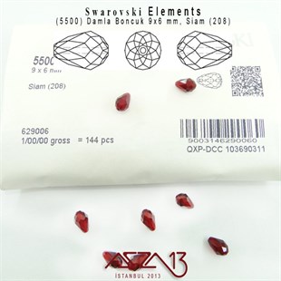 5500 208 (Siam) Bead (Damla Boncuk) 9x6 mm / 6 Adet
