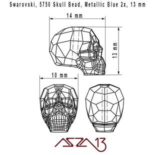 Swarovski 5750 Metallic Blue 2x (Skull Bead) 13 mm Kurukafa Boncuk